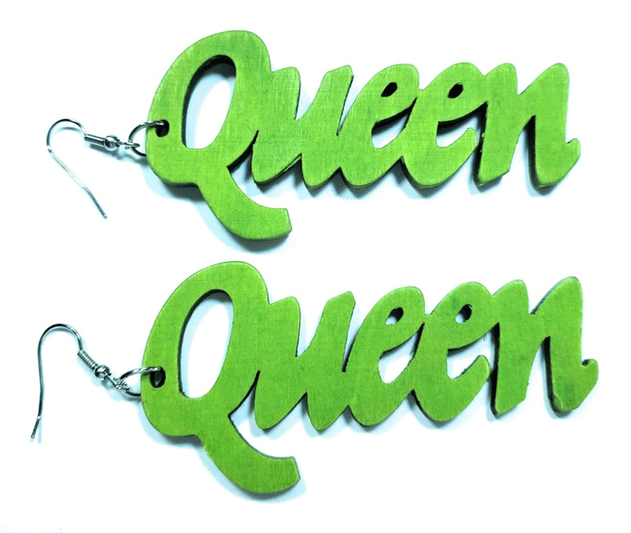 TB Queen Engrave Jamaican American Wood Light Weight Wood Dangle Hook Earrings