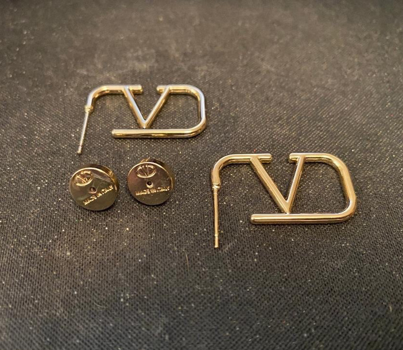 Stunning Pre loved Womens Valentino Gold Tone V Logo Earrings.