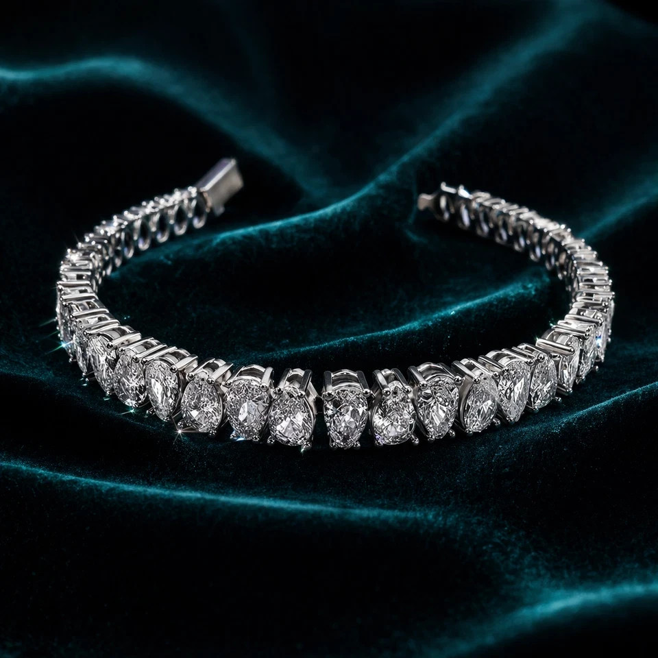 8Ct Pear Cut Simulated Diamond Women Tennis Link Bracelet 14k White Gold Plated