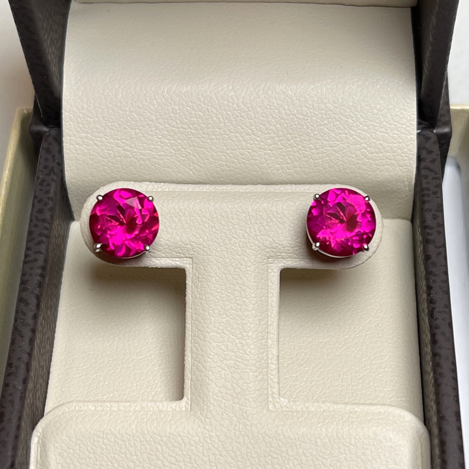 4 TCW Round Ruby Studs Earrings Man Made 14k Solid Gold Screw or Push Back