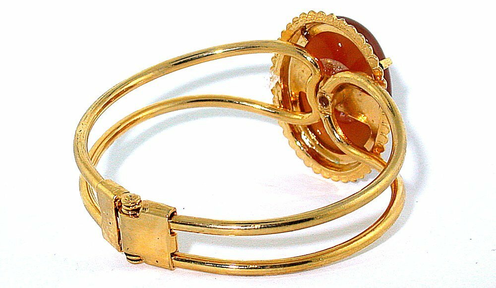 30×22 Carnelian Agate Spring Load 7 1/2 Inch Goldplated Cuff Bracelet ECB54/3923