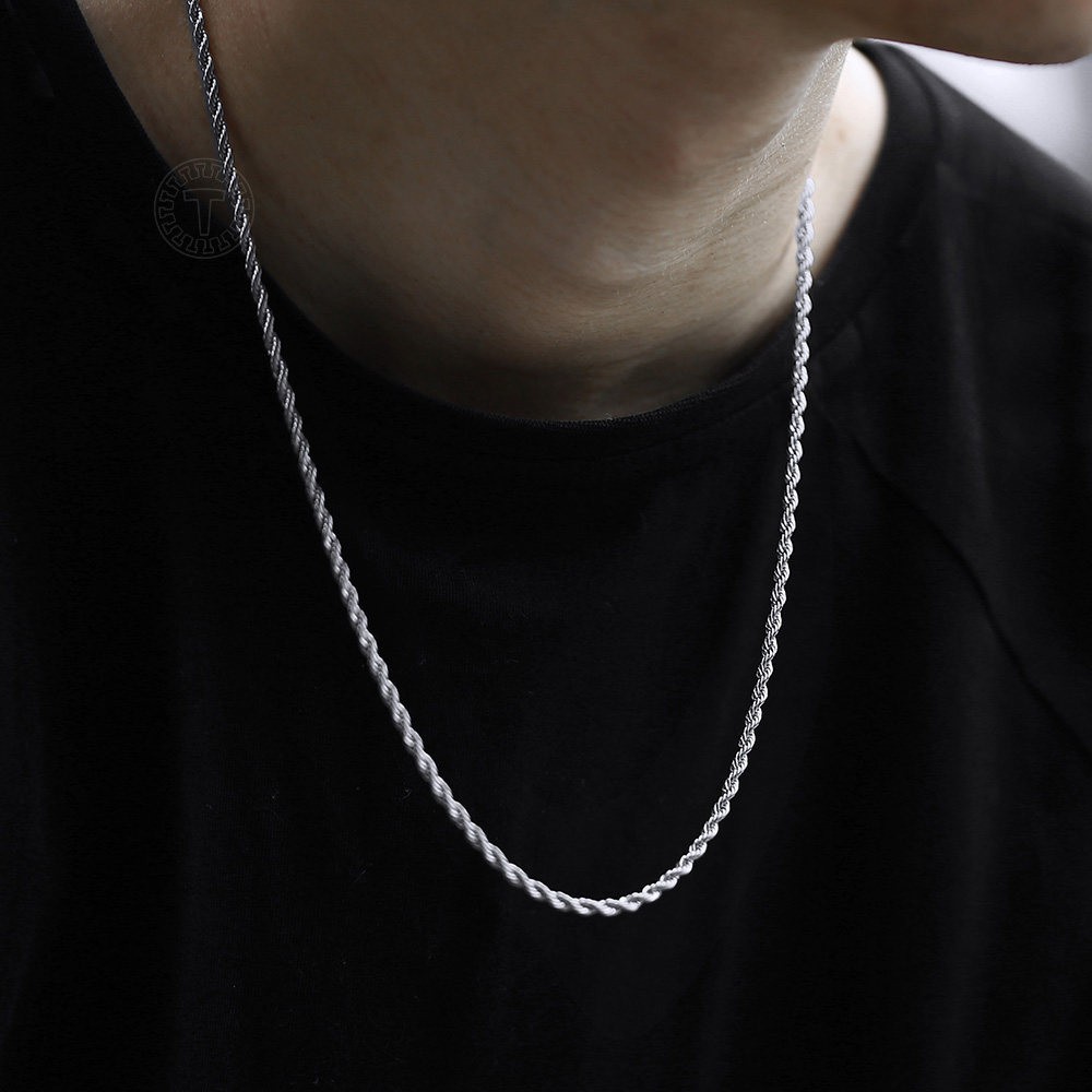 3mm Stainless Steel Twisted Rope Chain Necklace Bracelet Jewelry Set 7-30 inch