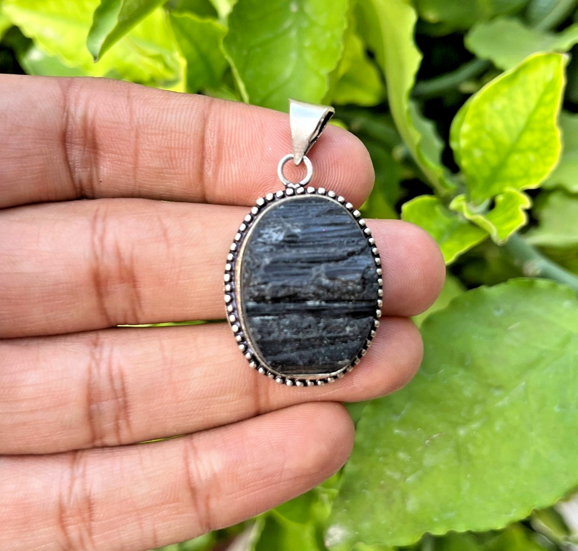 Raw Black Tourmaline Necklace Natural Protection Crystal Pendant 24 Inch