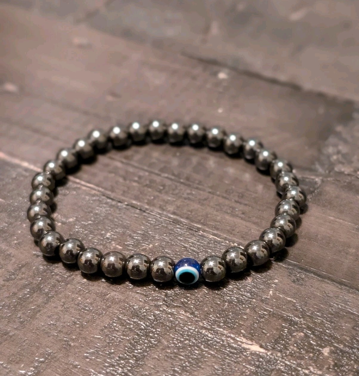 Fashion 6mm Natural Stone Beads Evil Eye Bracelet Handamde Hematite Turkish Evil