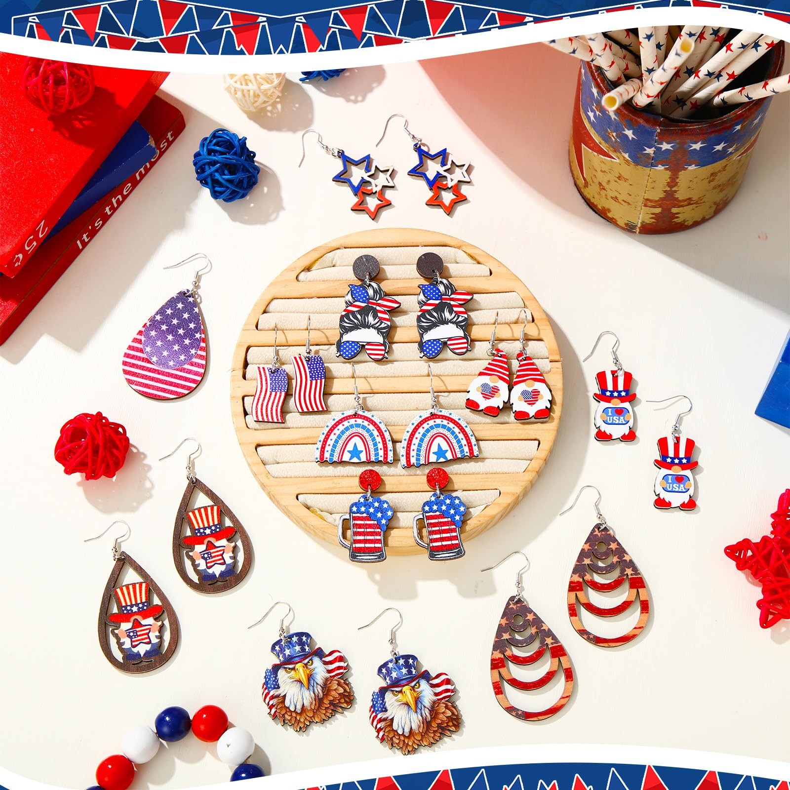 24 Pairs Acrylic Independence Day Earrings Bulk 250th Anniversary 4th of July…