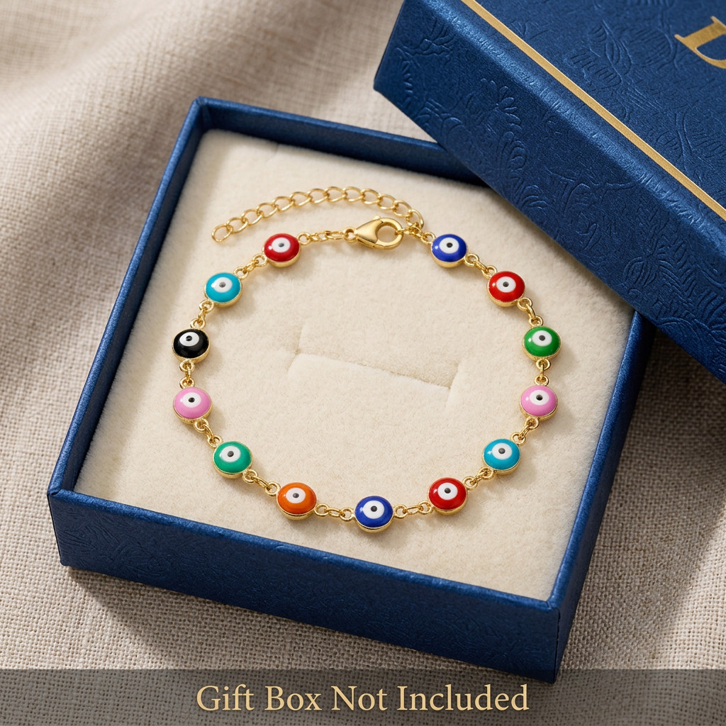 Multicolor Evil Eye Anklet Gold-Tone Enamel Charm Boho Beach Adjustable Women