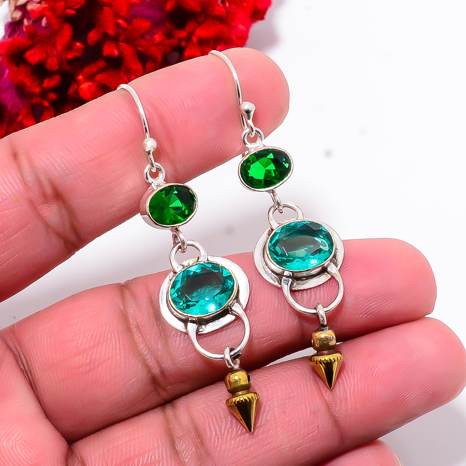 Paraiba Tourmaline 925 Sterling Silver Two Tone Arrow Head Earring 2.34″ E10282