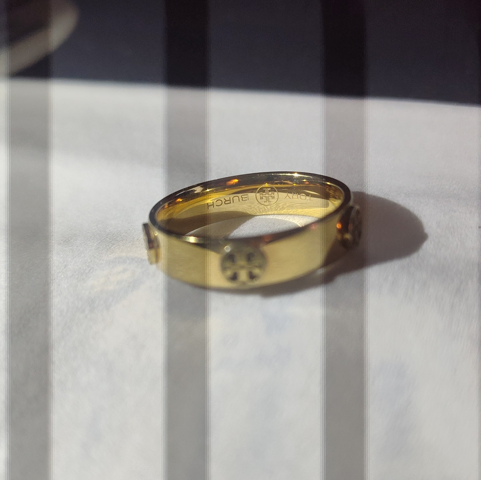 Tory Burch Gold Tone Logo Band Ring Size 7 Signed Metal No..