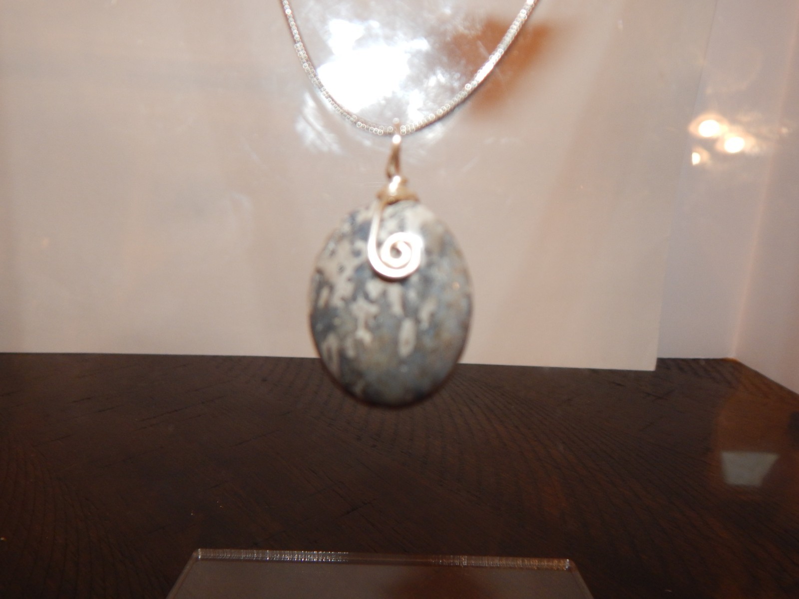 Semi Precious gem stone hand made wrapped 18″silvertone Necklace