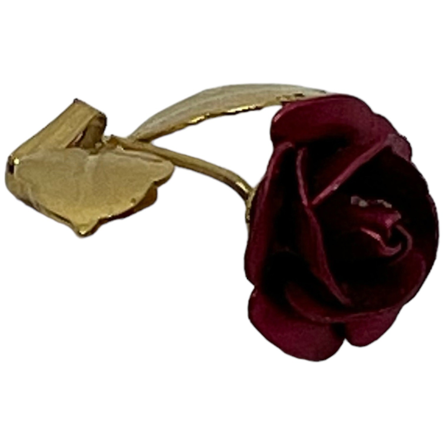 Deep Red Rose Golden Leaf Pendant