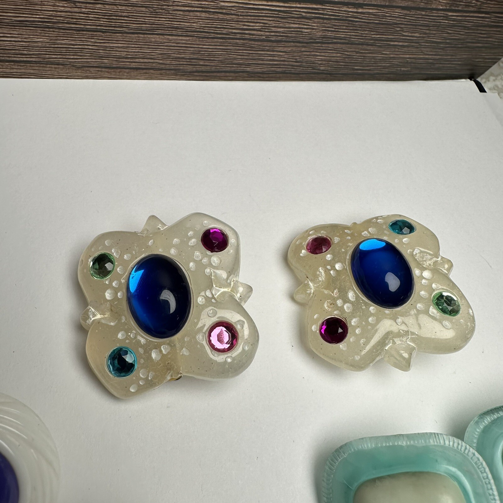 Vintage & Retro Colorful Plastic / Resin Clip On Earrings Lot Of 3