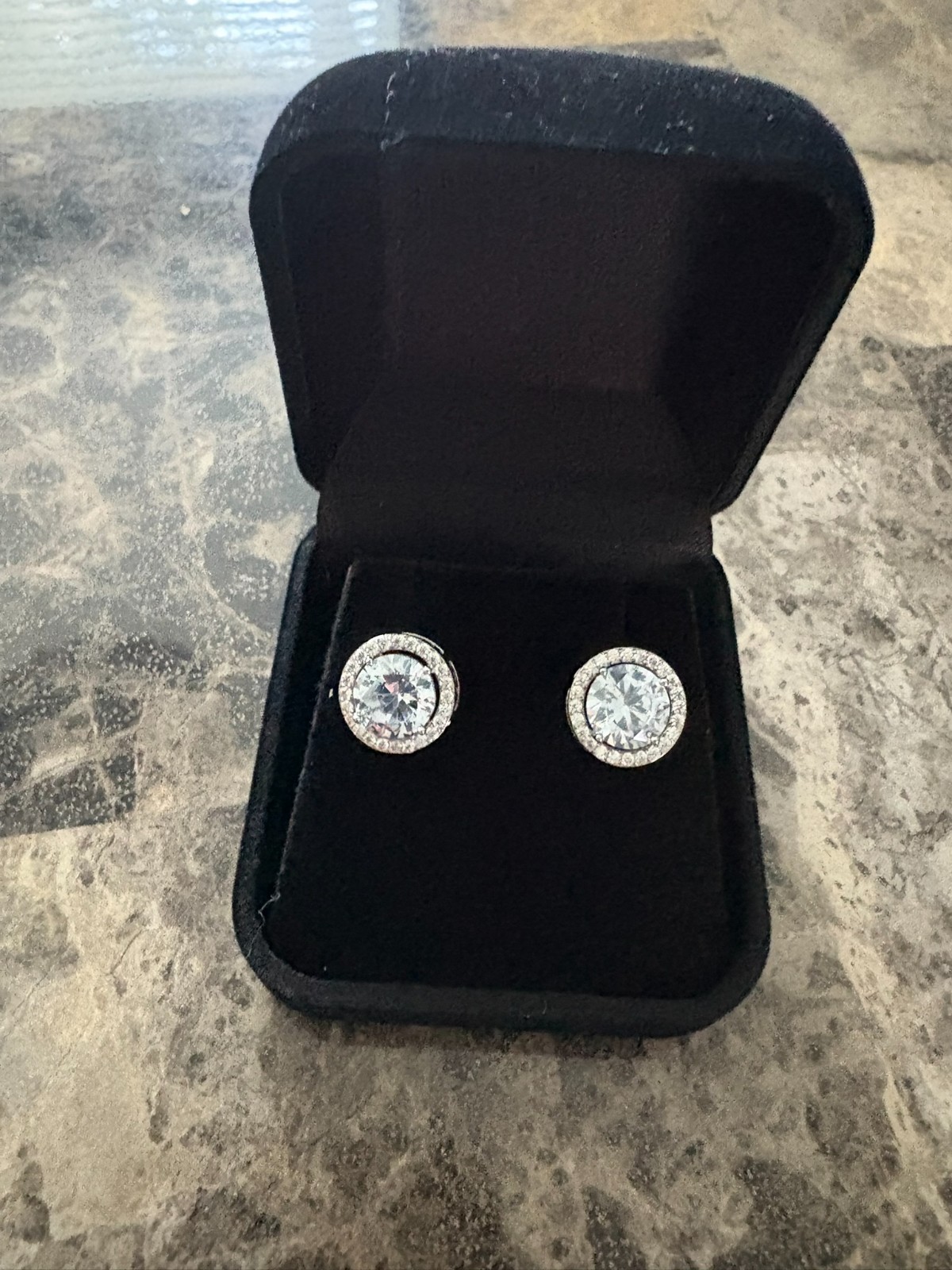 Elegant Halo Stud Earrings with Large Round CZ Stone – Silver Finish – 12mm