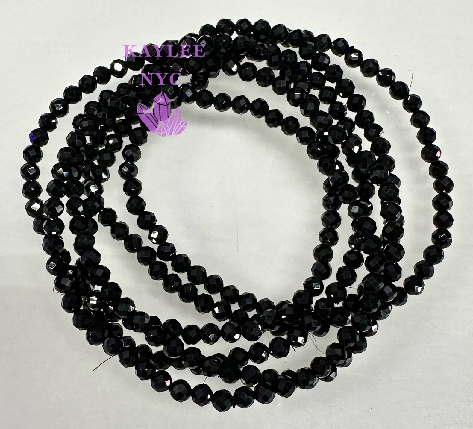 Wholesale 6 Pcs Natural Black Spinel 4mm Faceted 7.5” Stretch Bracelet