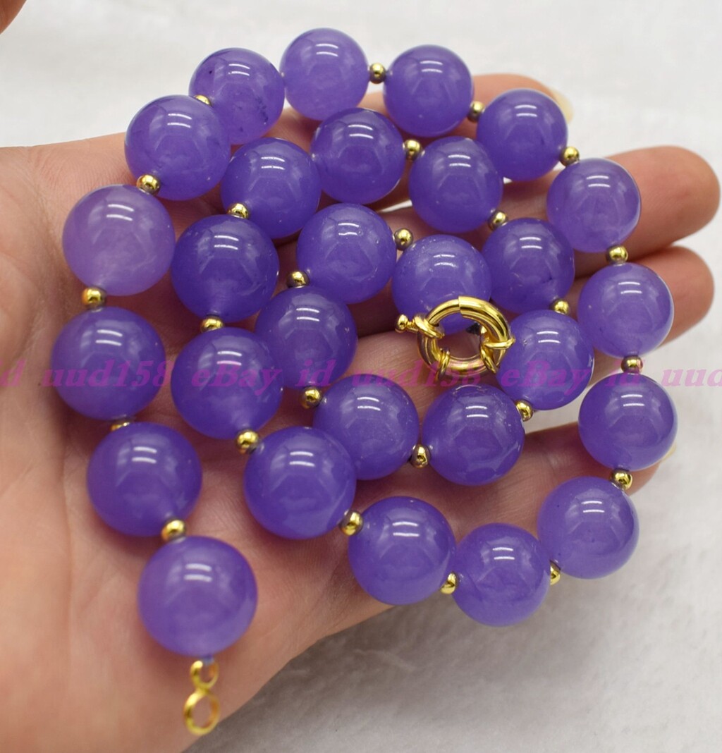 Natural 8mm 10mm 12mm 14mm Lavender Purple Jade Round Gem Beads Necklace 18″ AAA