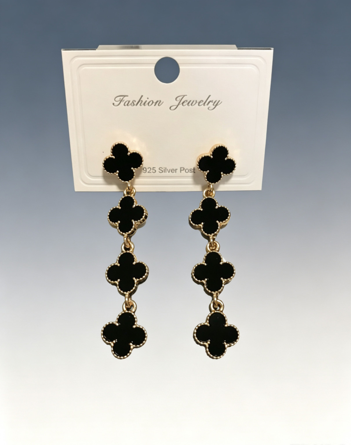 14k Gold Four Leaf Clover Flower Drop Dangle Earrings