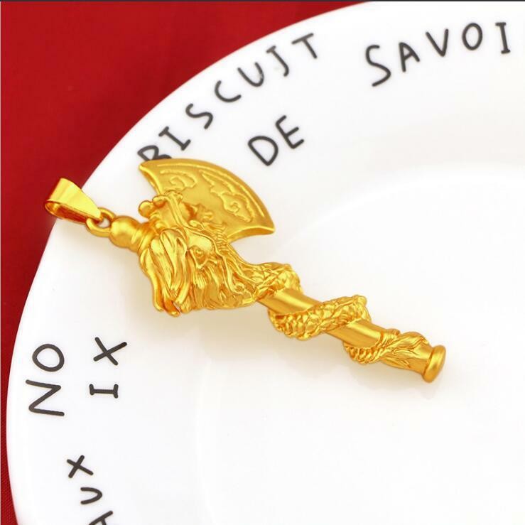 Axe Dragon 22K 24K Thai Baht Yellow Gold GP Filled Necklace 30g