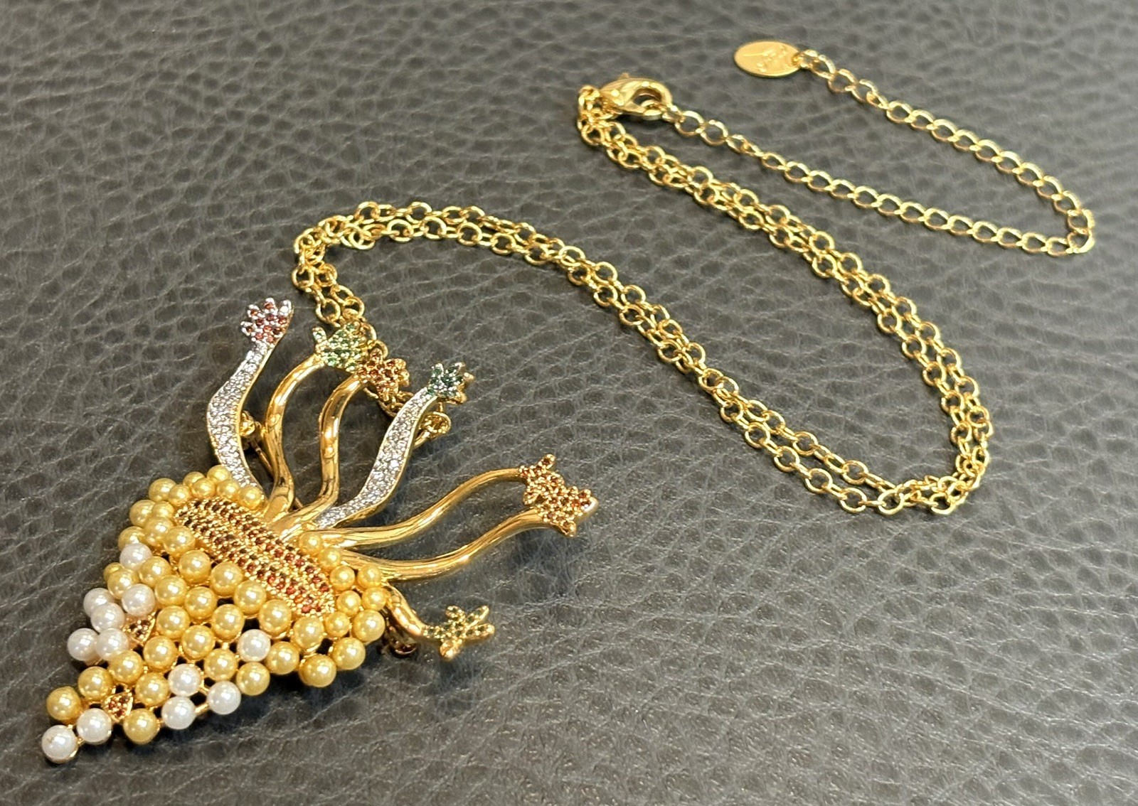 JCB Boisset 22k Gold Plate Swarovski Crystal Pearl Grapes BROOCH Necklace GIFT