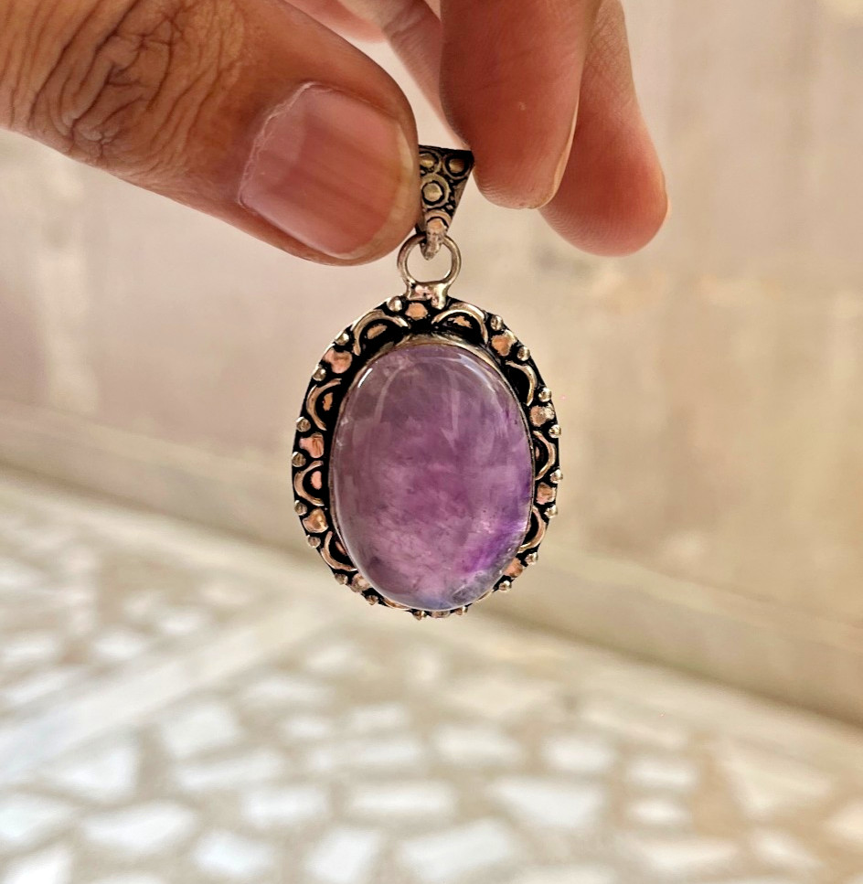 Natural Amethyst Necklace Purple Crystal Pendant Healing Stone Jewelry 24 Inch