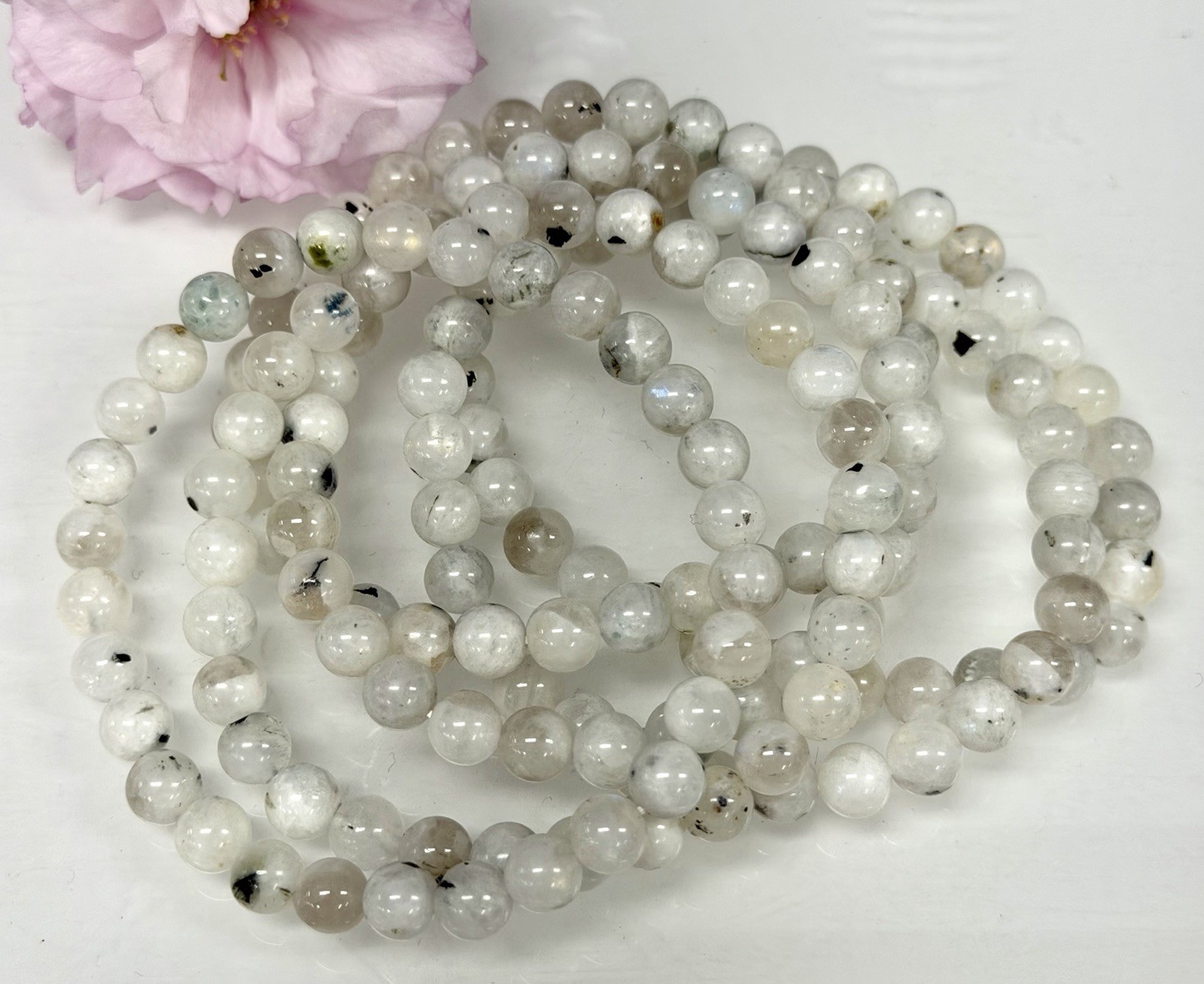 Wholesale Lot 6 Pcs Natural Rainbow Moonstone 6mm 7.5” Crystal Stretch Bracelet