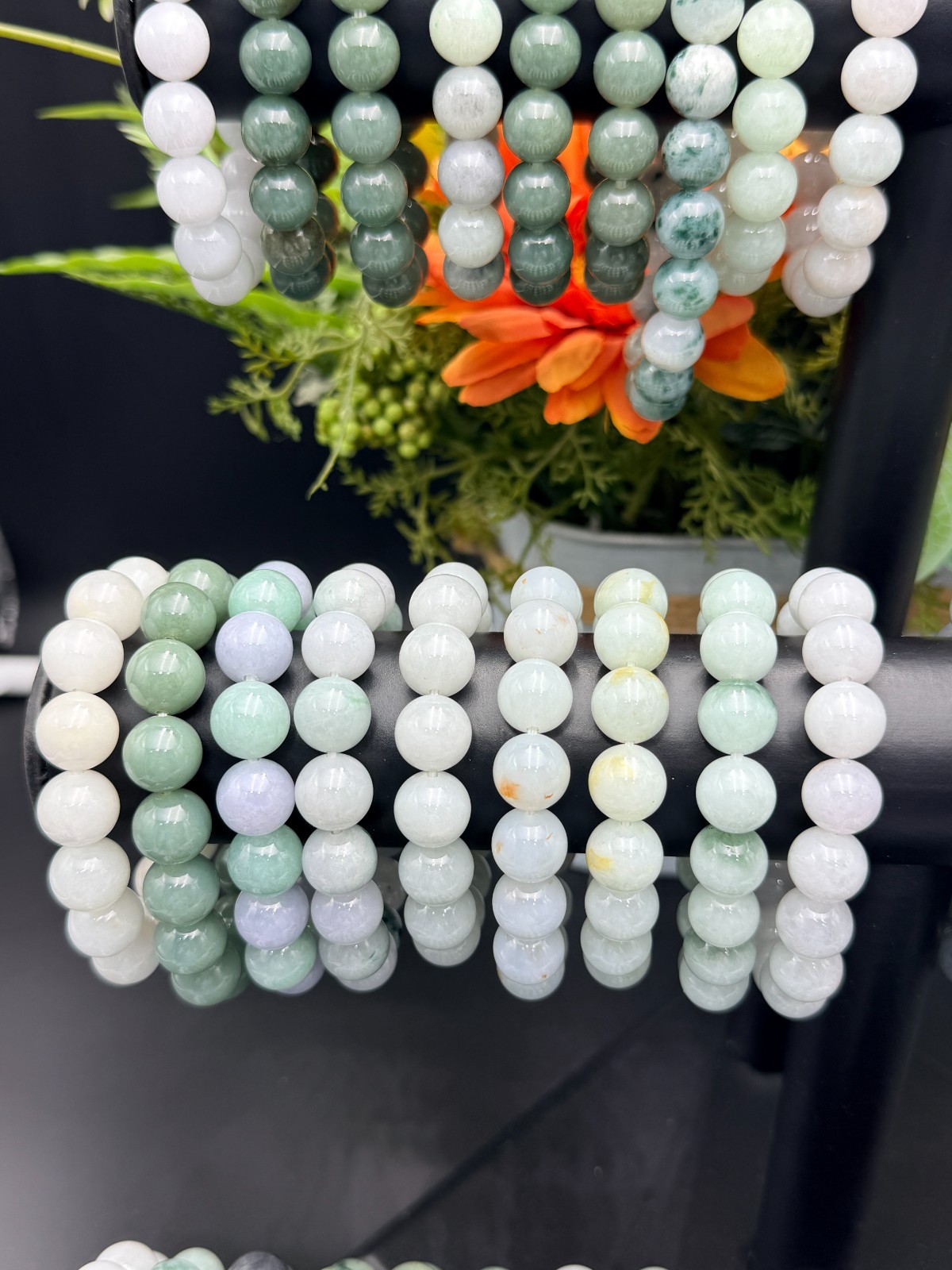 Certified Natural Jadeite Jade Beaded Bracelet Sky Blue 13.1 mm #100161