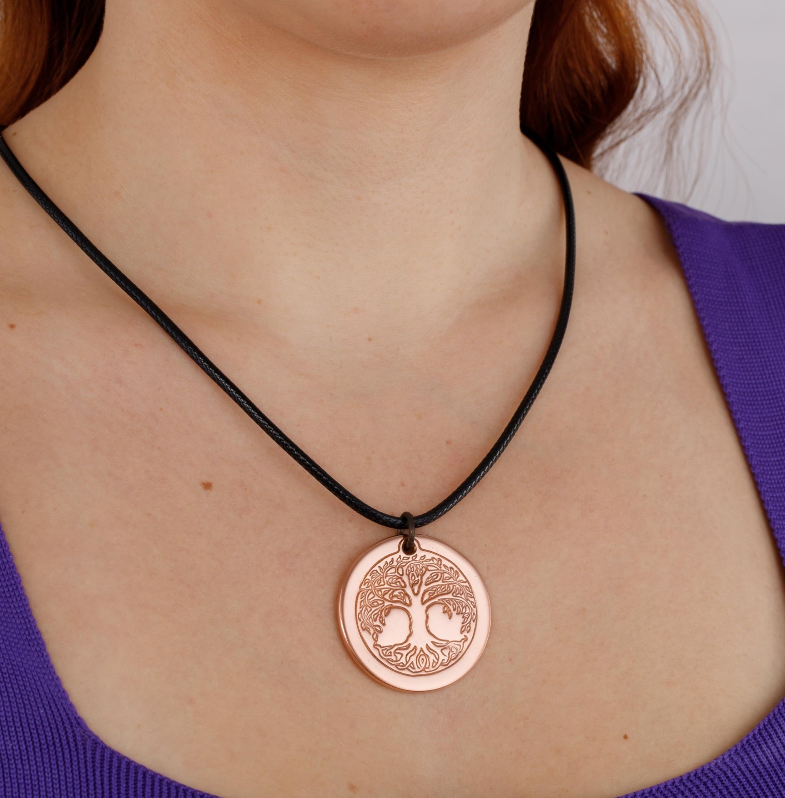 Solid Copper Tree of Life Pendant Necklace, Uncoated 2.5mm Thick, 20-Inch Cord,