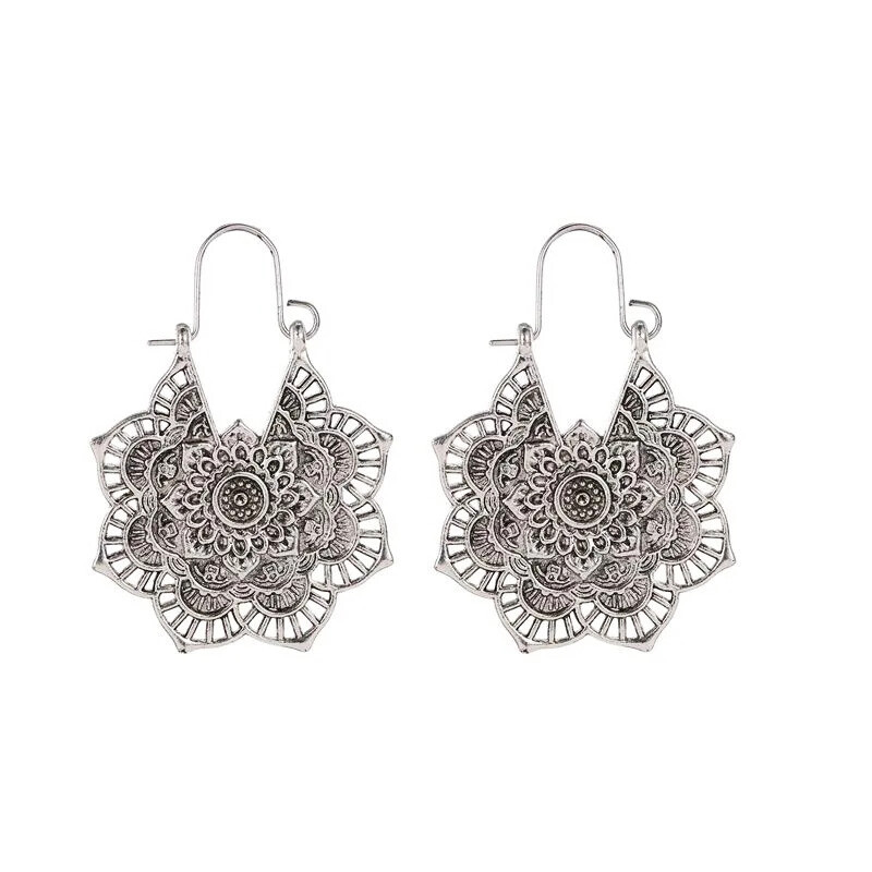 Womens Retro Bohemian Silver Dangle Drop Earrings Vintage Antique Jewelry