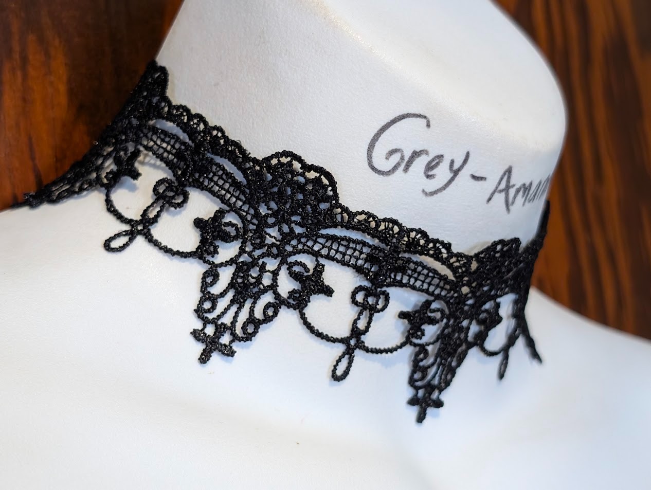 BLACK GOTHIC LACE CHOKER whimsigoth fairycore delicate cross necklace 13-15″ I1