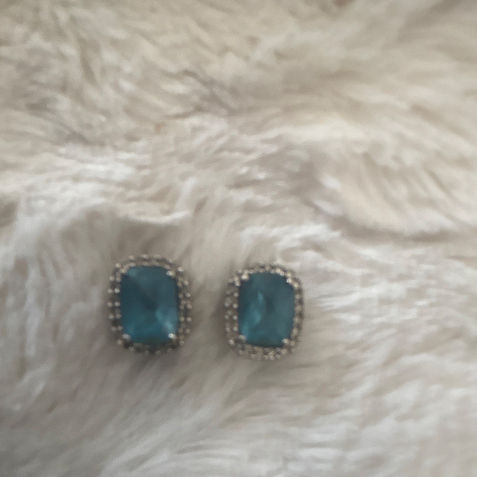 Blue aquamarine diamond silver Cushion Cut Halo Stud Earring