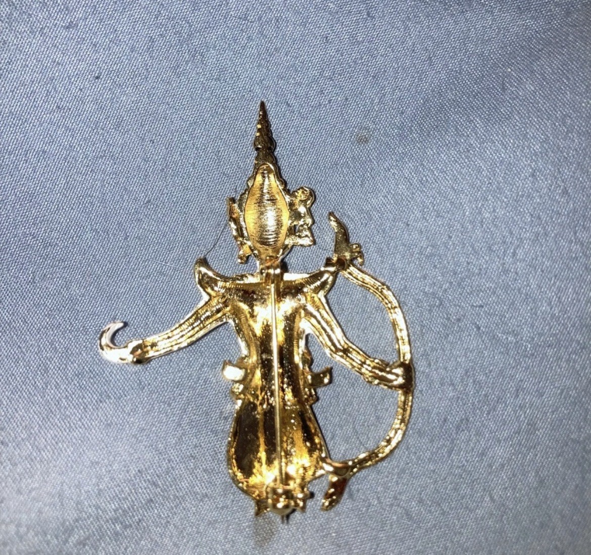 Gold Tone Metal Enamel Figural Religious Brooch Pin, White Red Blue