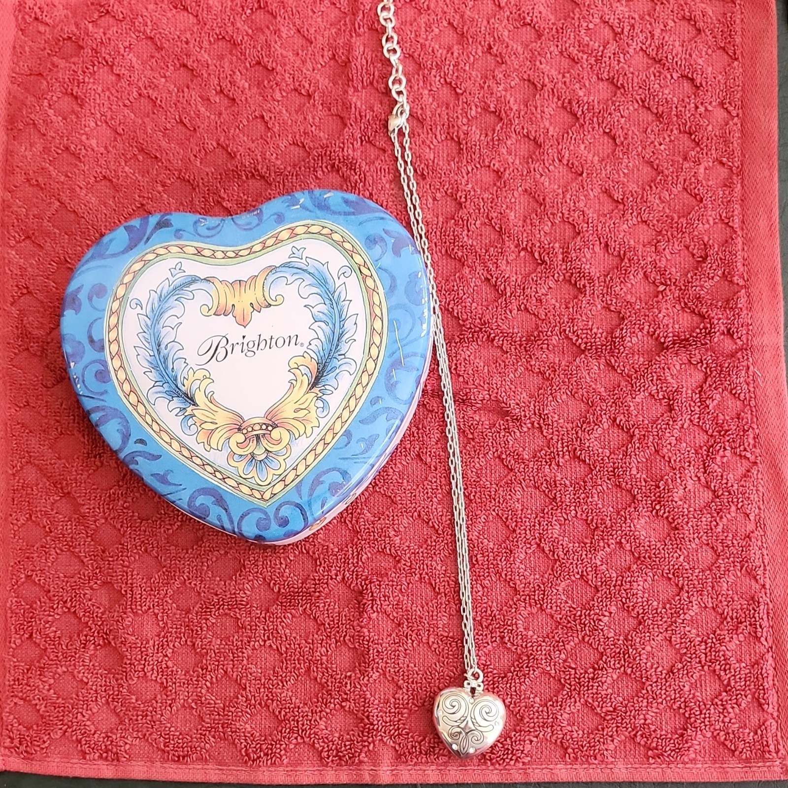 Brighton Silver Plated Heart Locket Pendant Necklace White Crystal Signed