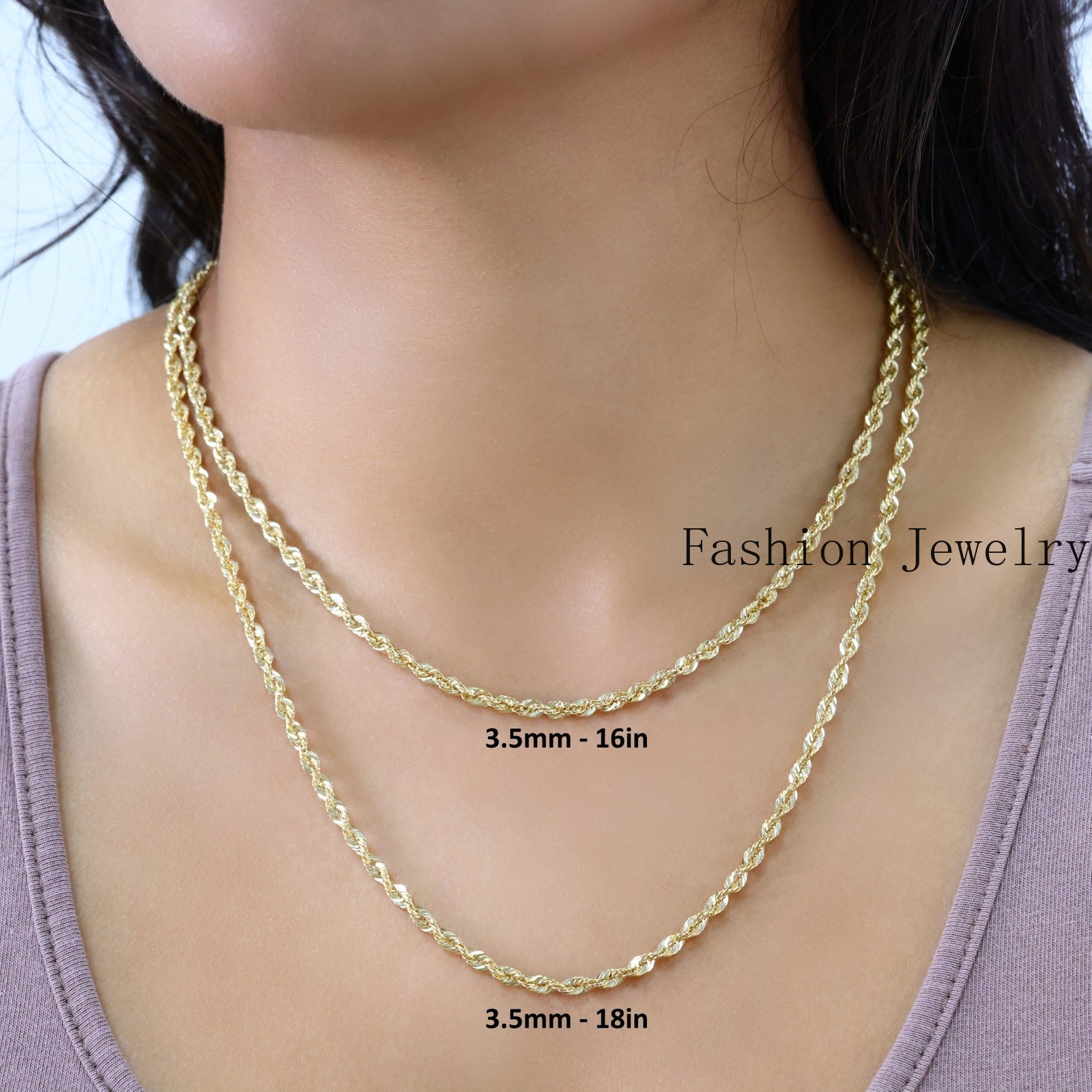 14K Yellow Gold 3.5mm Rope Chain Laser Diamond Cut Necklace Mens Womens 16″- 30″