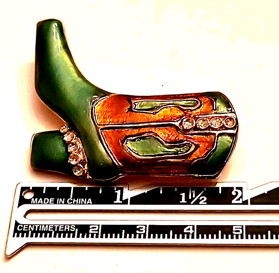 Western Mates Cowgirl Boot Broch Pin Enamel Layered 18K Gold Hand Painted