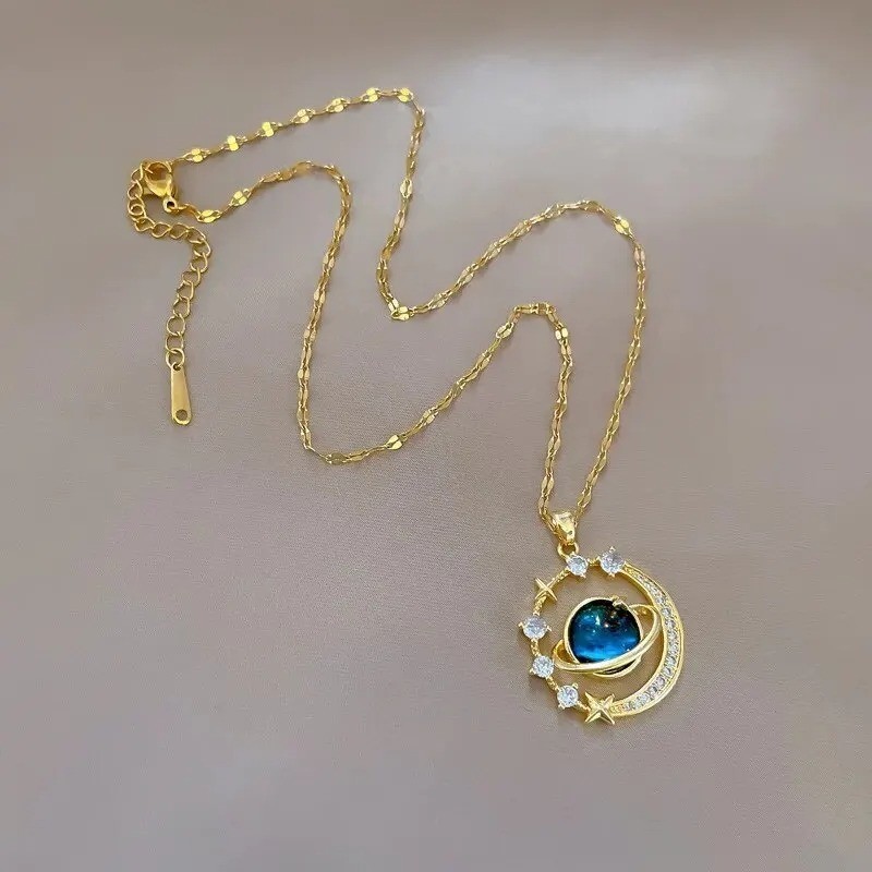 Stainless Steel Star Moon Planet Necklace Gold Clavicle Chain Celestial Jewelry