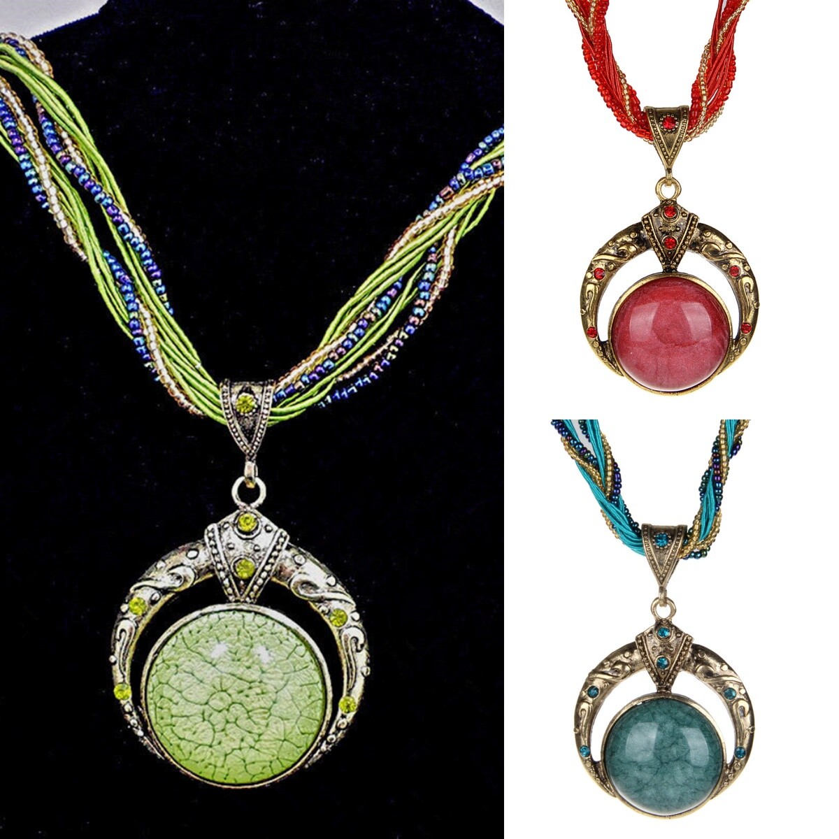Women Lady Retro Vintage Bohemian Necklace Rope Chain Rhinestone Pendent Jewelry