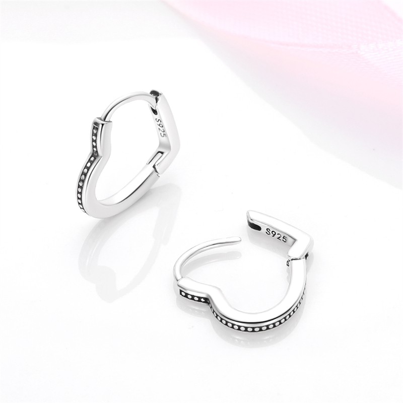 PANDACH 925 Sterling Silver Tiny Heart Shaped Hoop Earrings For Women Jewelry