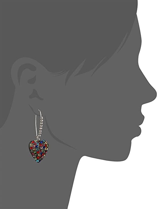 Betsey Johnson Stone Heart Dangle Earrings Rainbow Pave Stones Crystal Accents