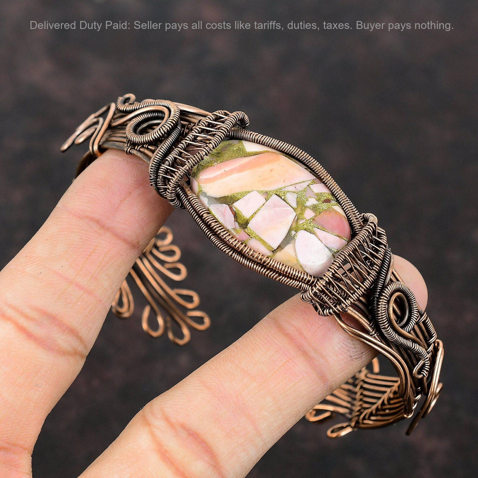 Black Friday Sale Copper Copper Pink Opal Gemstone Wire Wrapped New Cuff Jewelry
