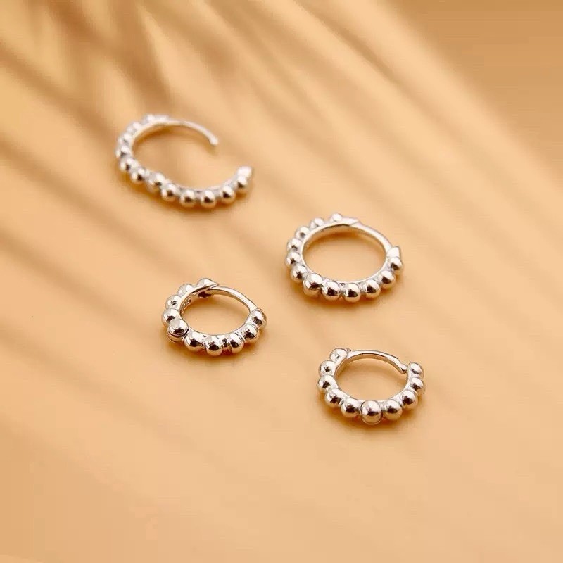 925 Sterling Silver Beaded Huggie Hoop Earrings Cartilage Helix Earrings 390
