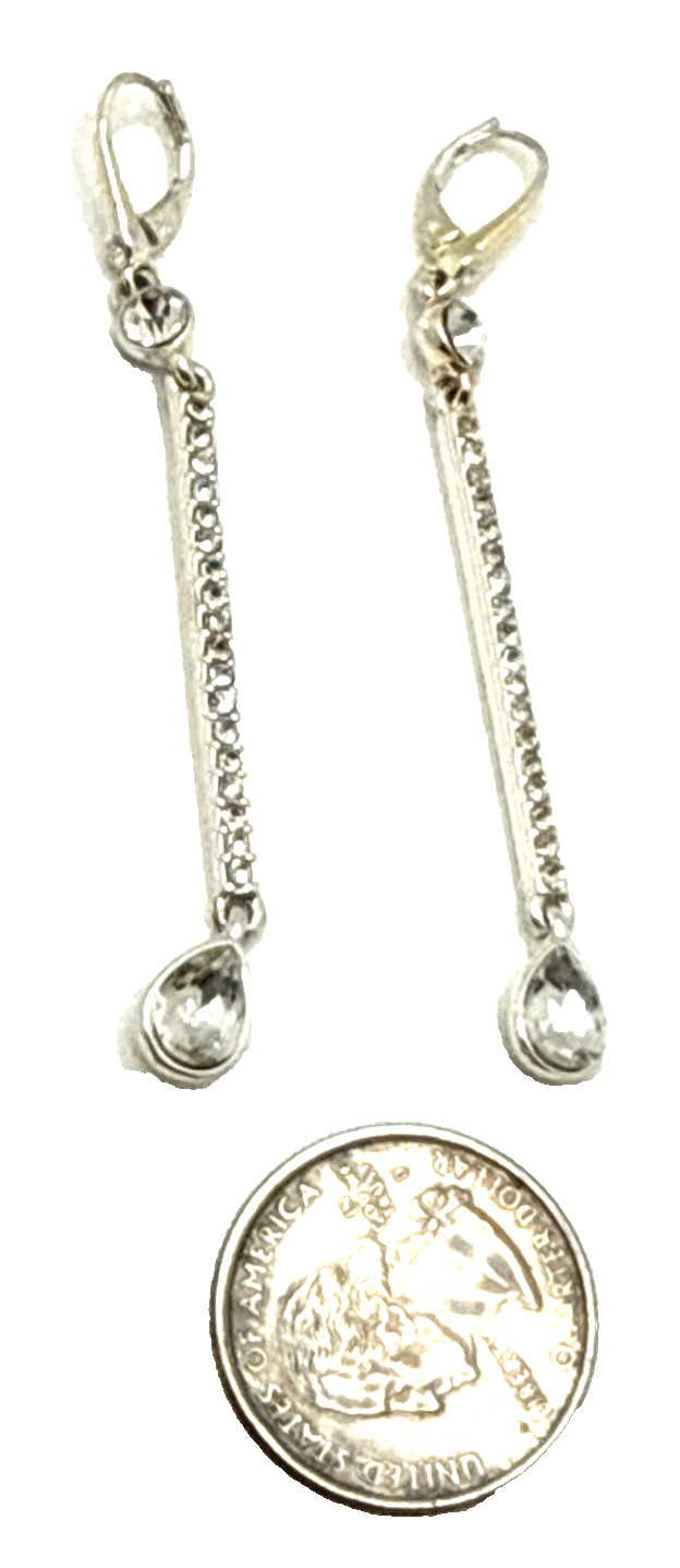 Donna Karan DKNY Rhinestone Drop Earrings Clear Rod & Teardrop Dangle 2 3/4″