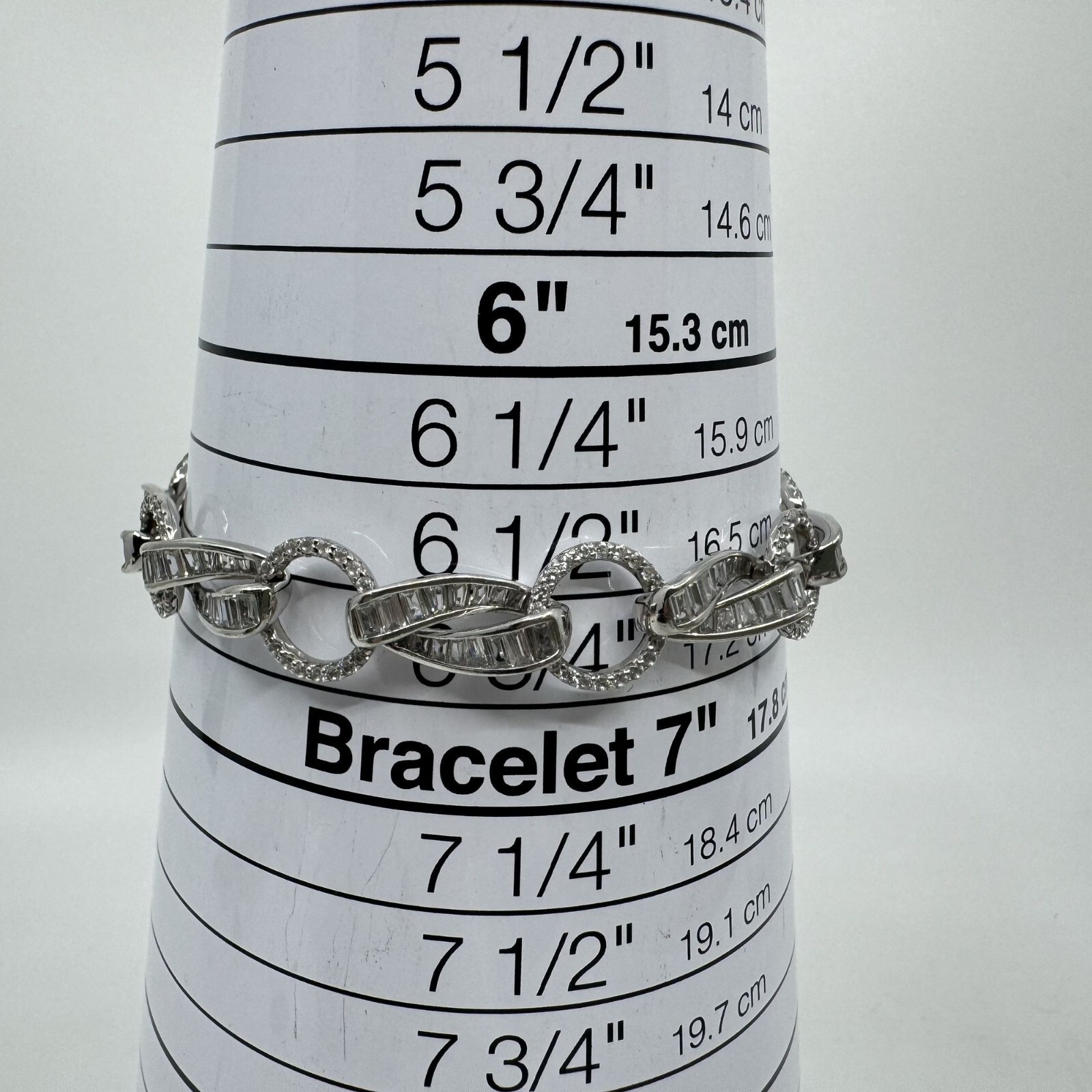 Sterling Silver Baguette & Round Cubic Zirconia Link Tennis Bracelet 7.25″