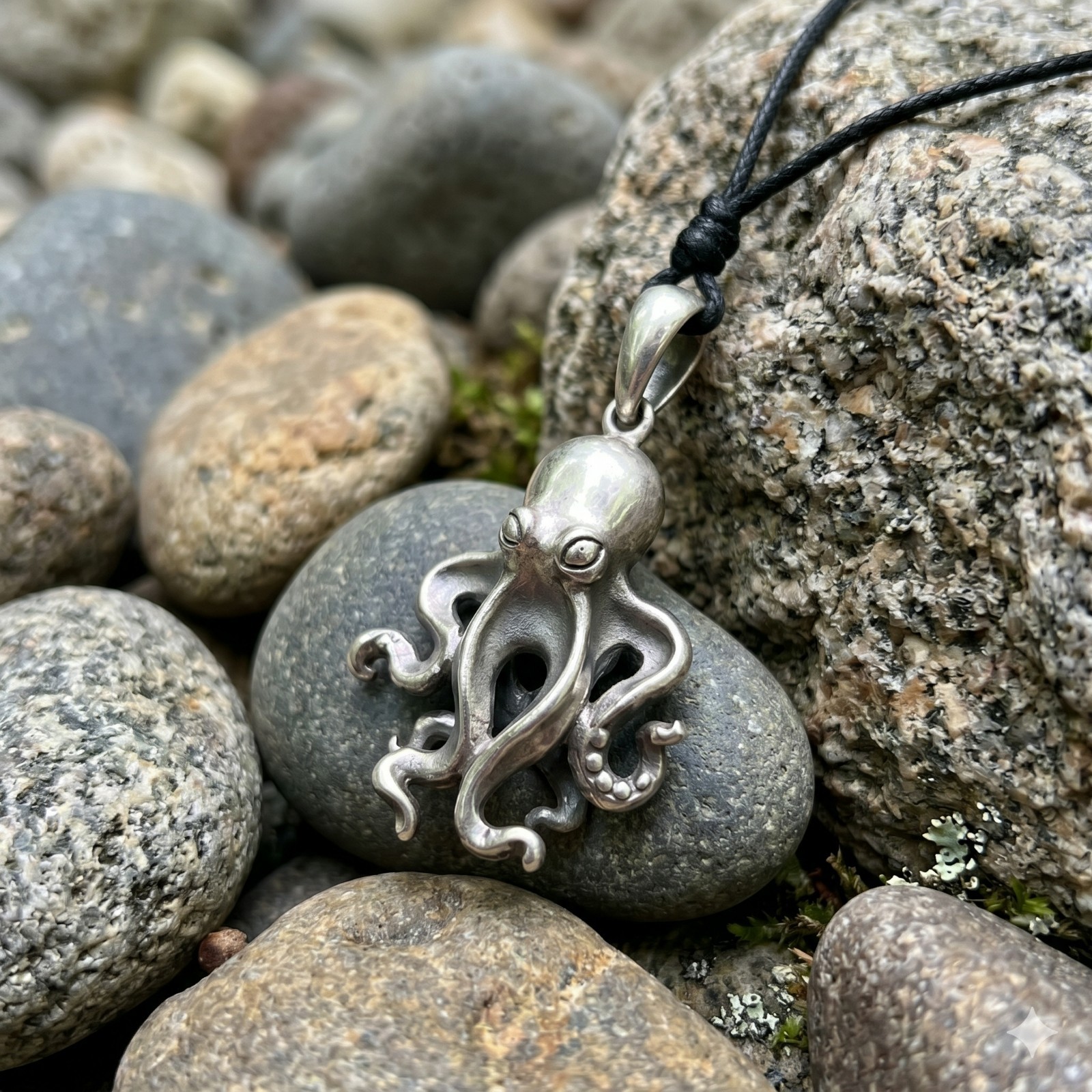 Sea Octopus 92.5 Sterling Silver Charm Necklace Pendant Jewelry