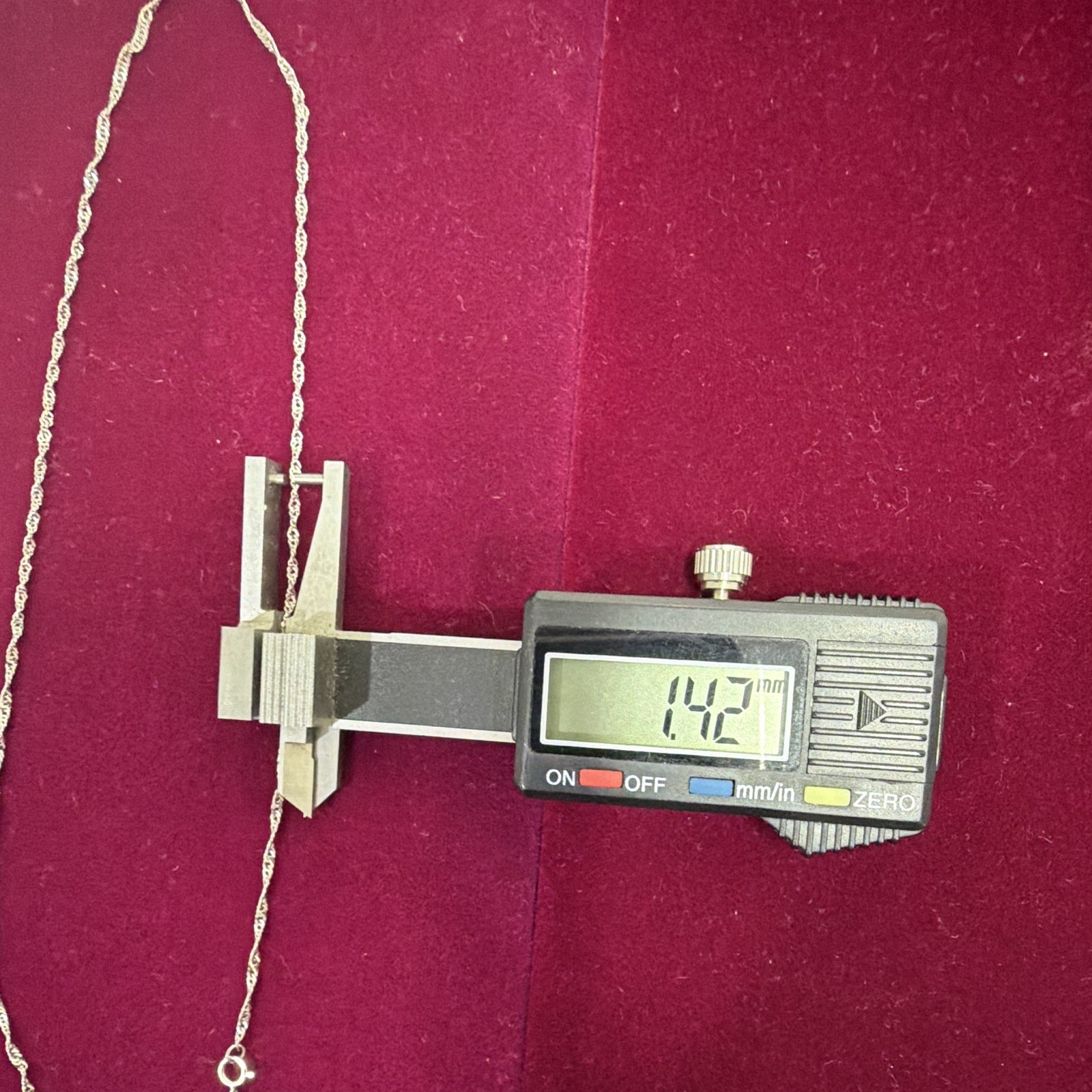 Silver Tone Rope Chain Necklace, 16 in, 1.42 mm, 1.3g.