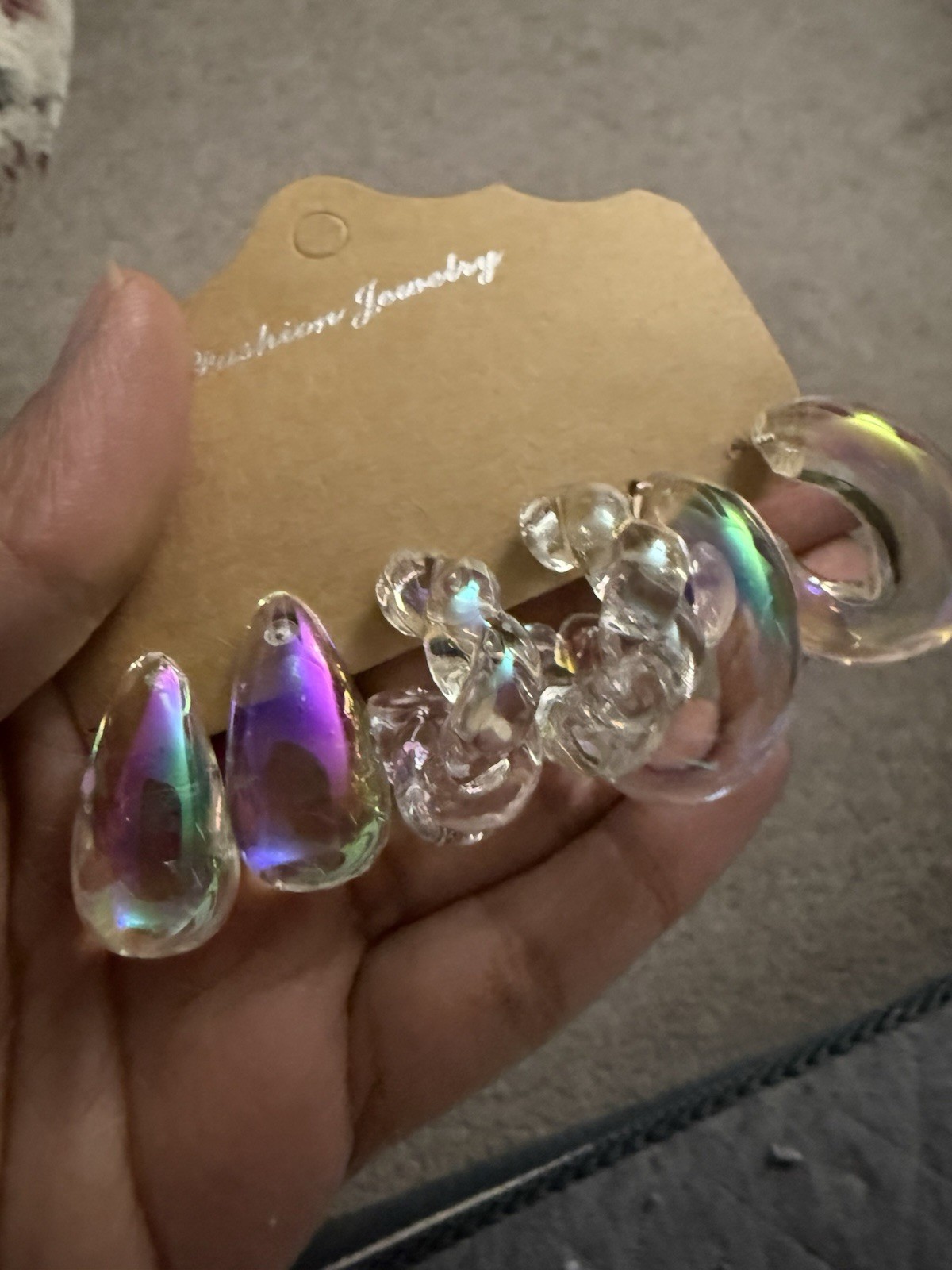 Iridescent Hoops Holographic Lucite Acrylic Transparent Retro Earrings Lot
