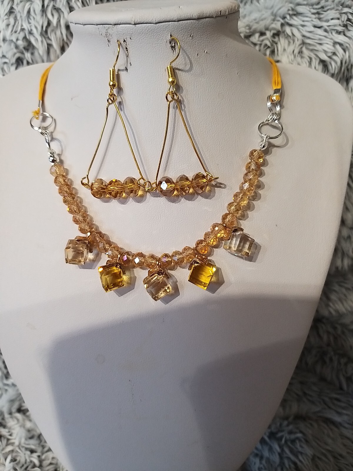 orange Topaz cube necklace and earrings handmade exclusive to the buyer