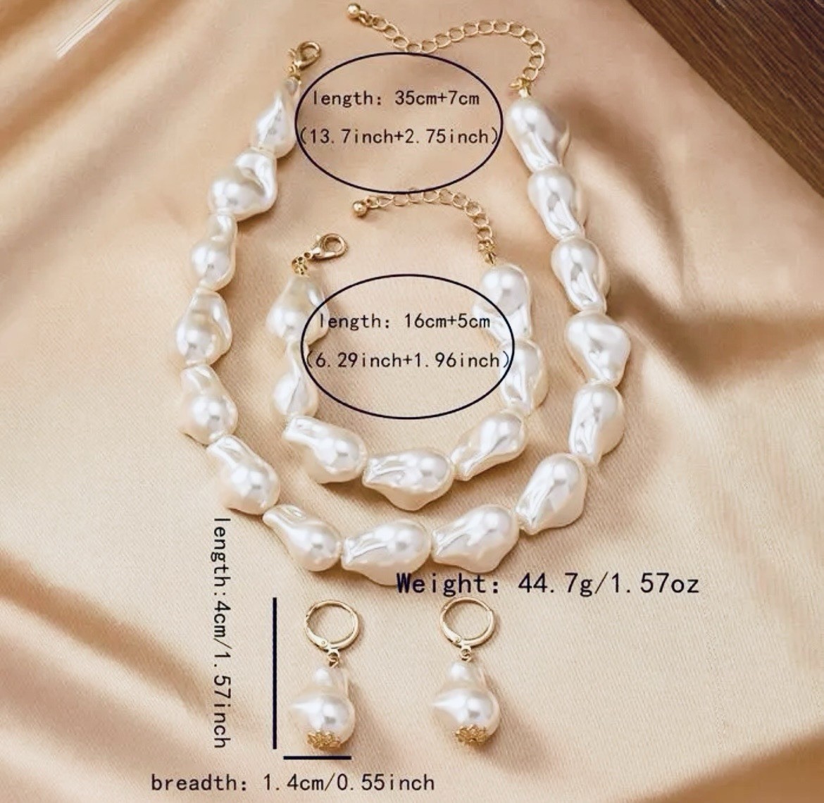 Freshwater Imitation Baroque Pearl Necklace and Earring Set – White