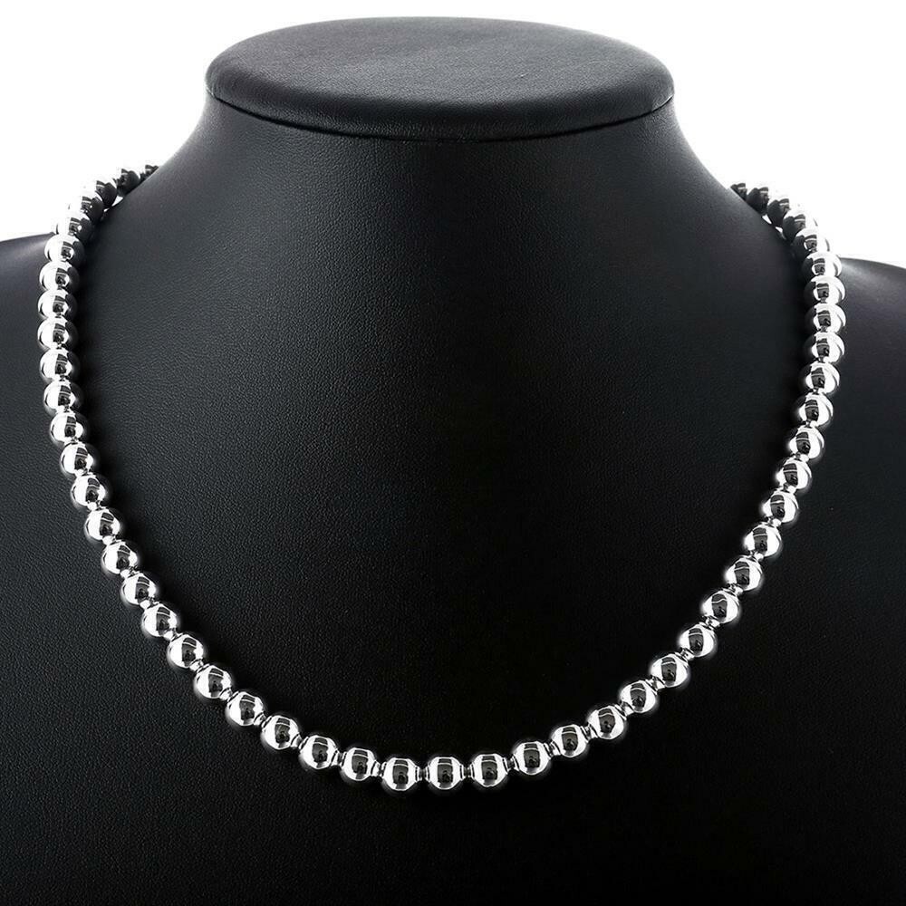 Women’s 925 Sterling Silver 10mm Hollow Balls Beads 20″ Chain Necklace
