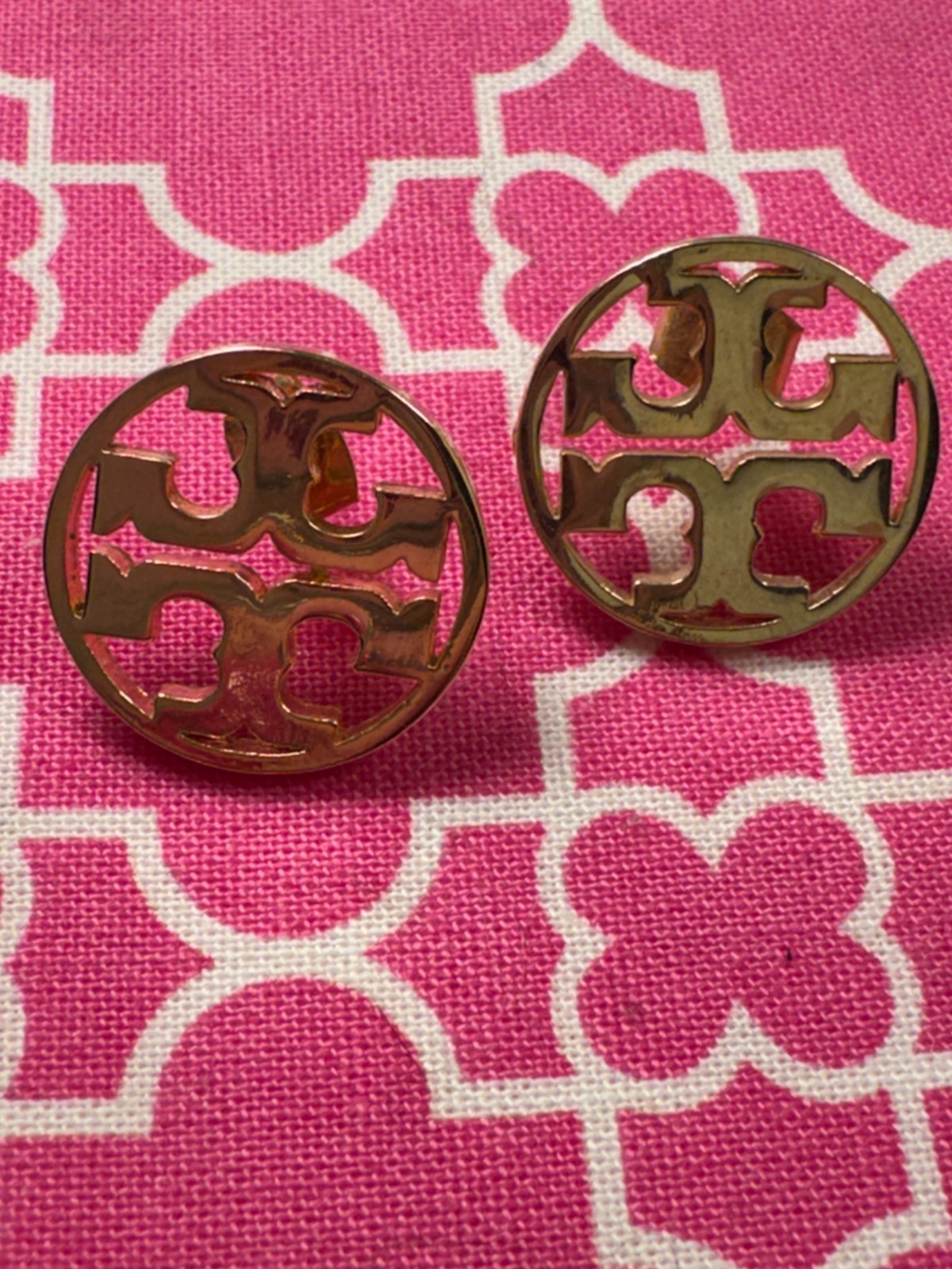 Tory Burch Gold Tone Logo Earrings