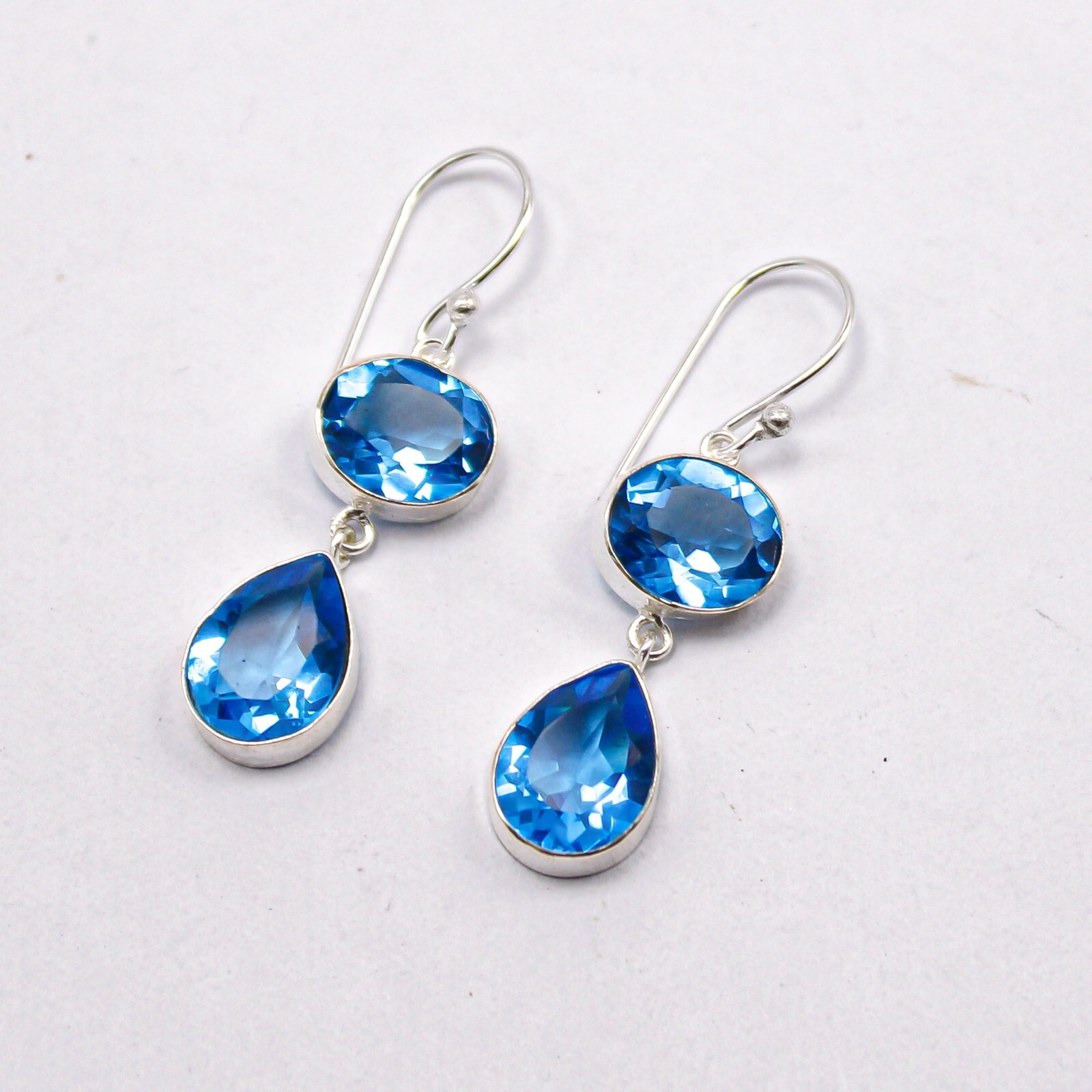 Swiss Blue Topaz Jewelry Sterling Silver Gift For Mum Drop/Dangle Earrings 1.88″
