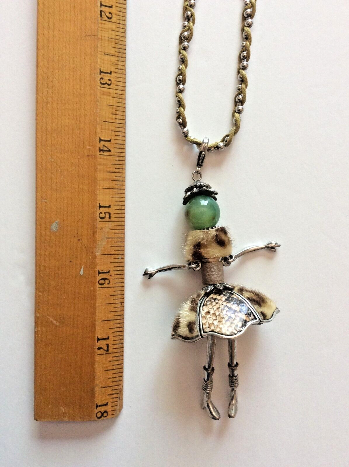 Novelty Marble Head Doll Necklace Pendant Dancing Animal Print Fun Fashionista
