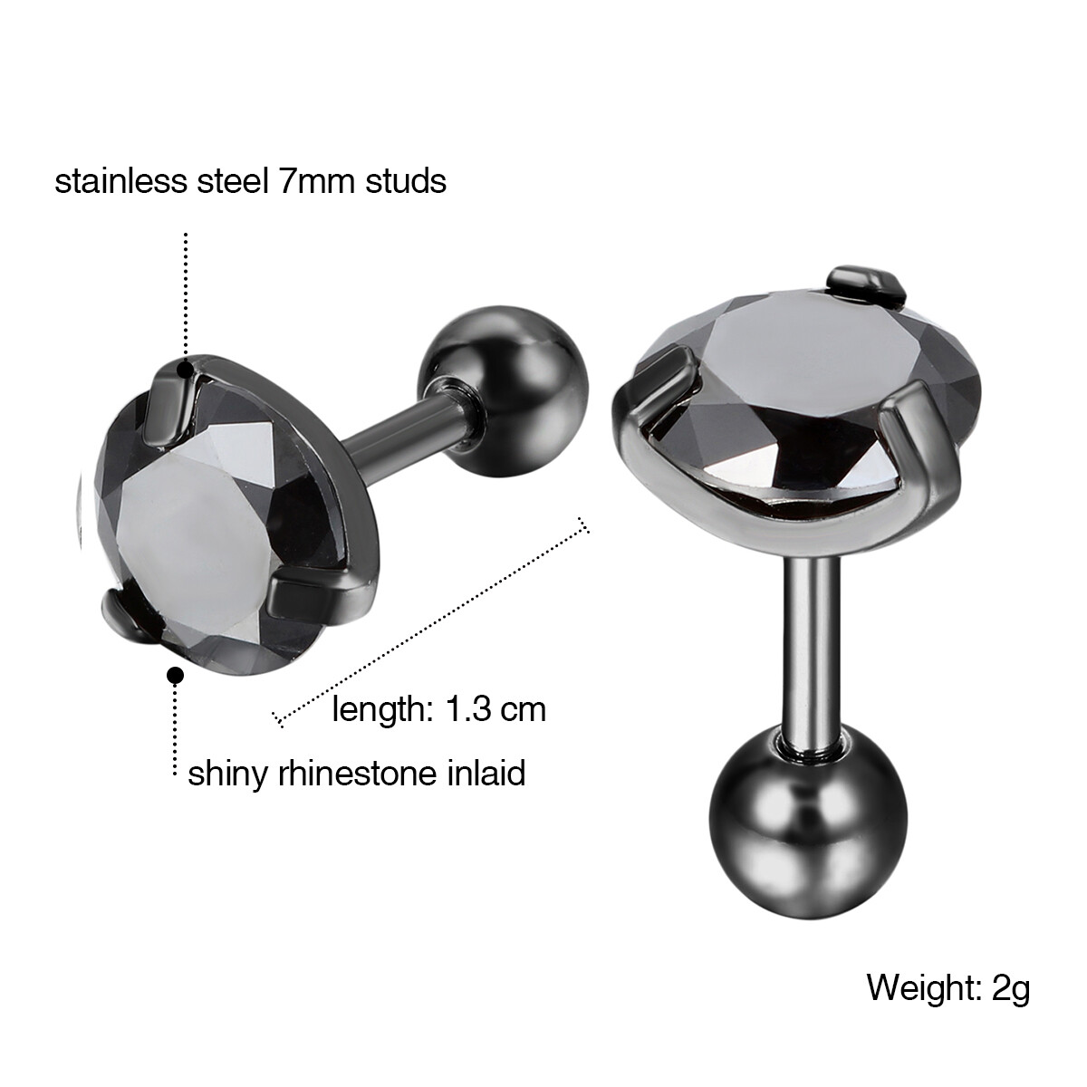 Men’s Women’s Round CZ Stainless Steel Ball Screw Back Pierced Stud Earrings